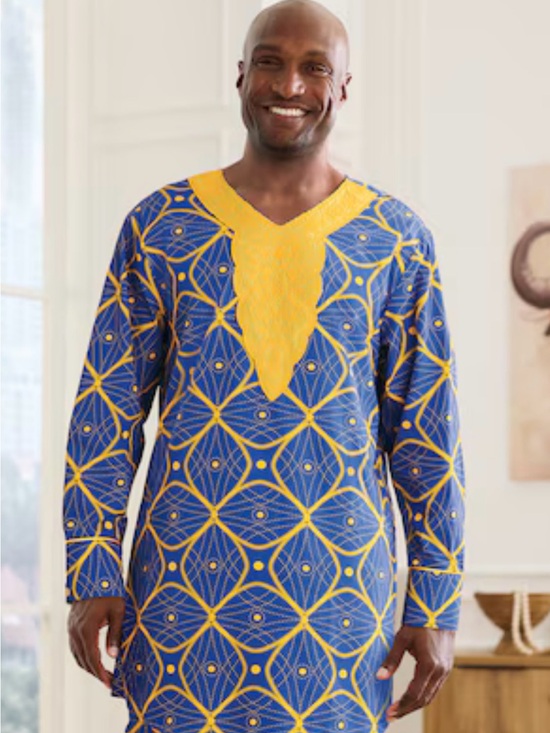 Ashro Other - Size XL Ashro Deondre Men's Tunic Top Shirt Royal Blue/Gold Afrocentric Tribal